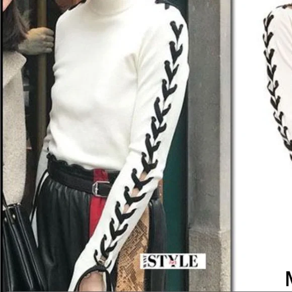 SPORTMAX White Sweater with Black Lace-Up Sleeves - Picture 3 of 9